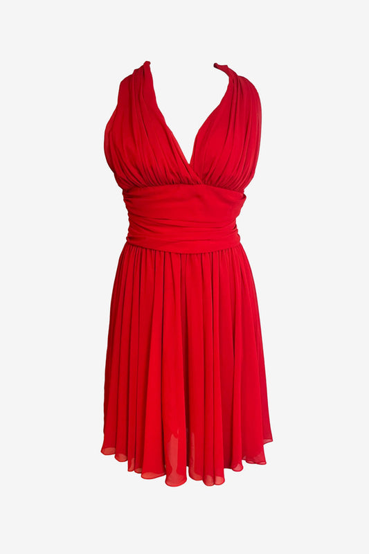 Mr K Red Pleated Deep V Halter Mini Dress image 0