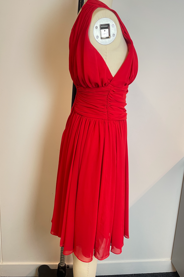 Mr K Red Pleated Deep V Halter Mini Dress image 1