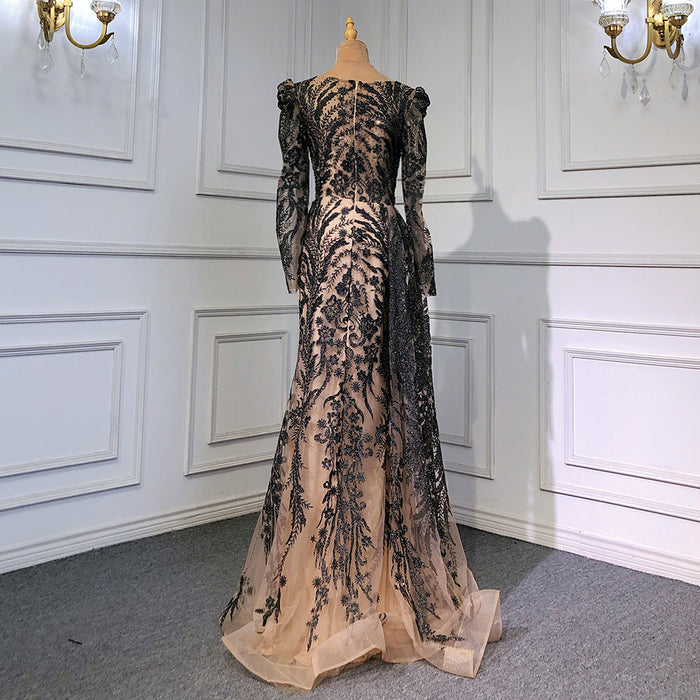 Muslim Brown Luxury Beaded Mermaid Evening Dress with Overskirt LA71610 - SERENE HILL
