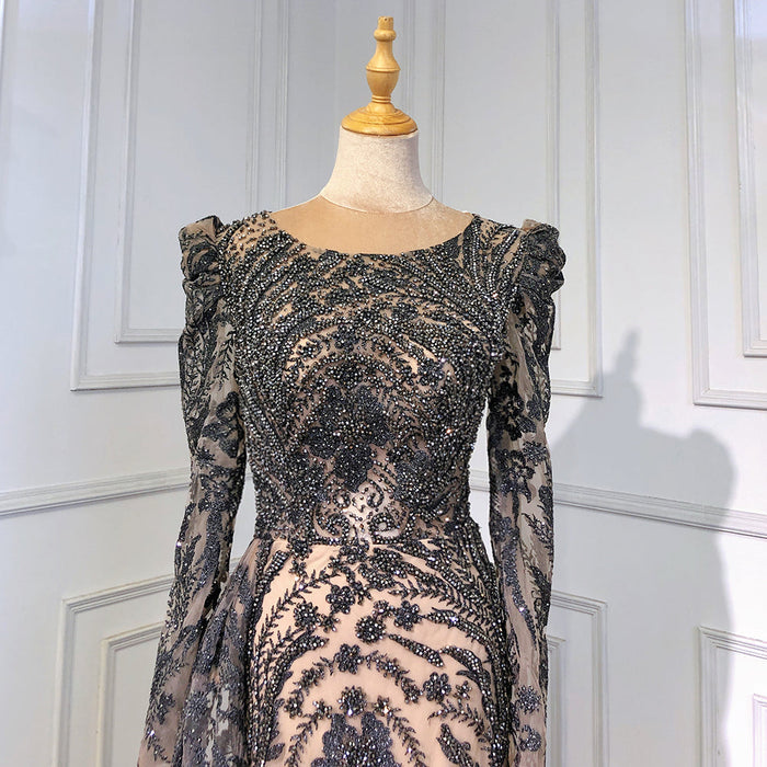 Muslim Brown Luxury Beaded Mermaid Evening Dress with Overskirt LA71610 - SERENE HILL