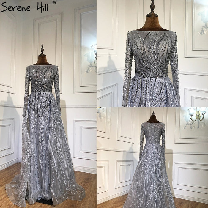 Muslim Burgundy Beaded Mermaid Evening Dress With Overskirt Plus Size LA70836 - SERENE HILL
