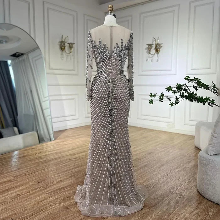 Muslim Elegant Crystal Pearls Evening Dresses With Long Sleeve LA72478 - SERENE HILL