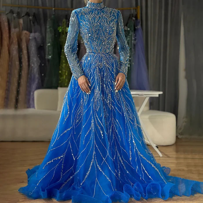 Muslim Formal blue A-Line Beaded Evening Dress LA72302A - SERENE HILL