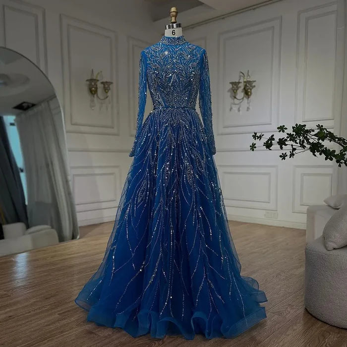 Muslim Formal blue A-Line Beaded Evening Dress LA72302A - SERENE HILL