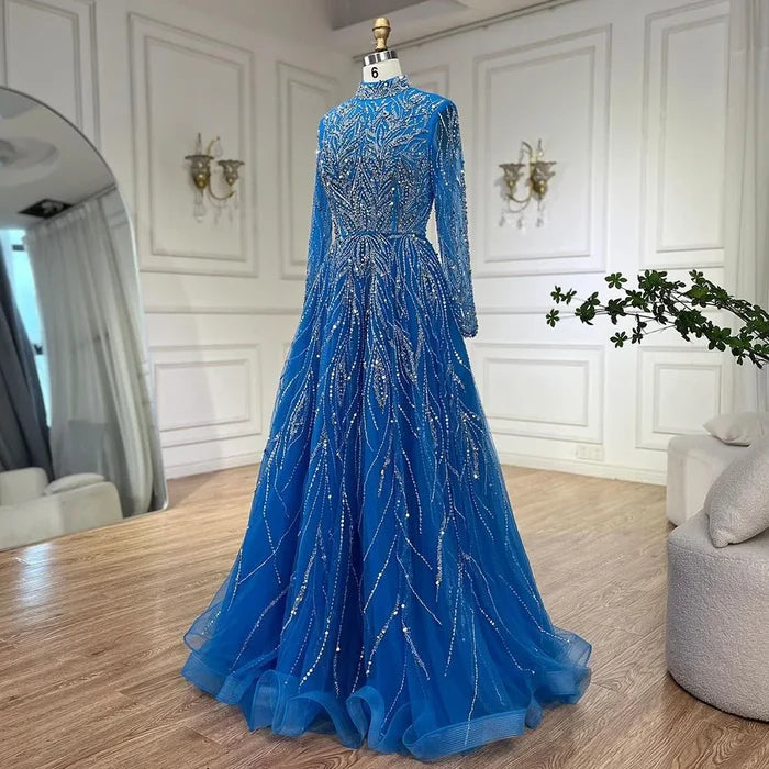 Muslim Formal blue A-Line Beaded Evening Dress LA72302A - SERENE HILL