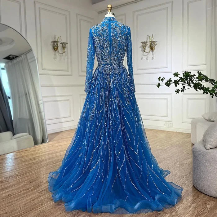 Muslim Formal blue A-Line Beaded Evening Dress LA72302A - SERENE HILL
