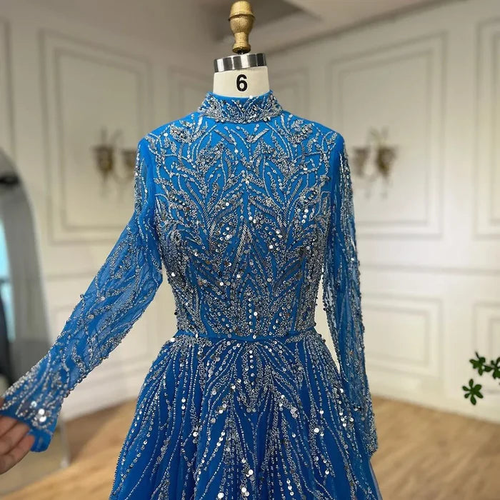 Muslim Formal blue A-Line Beaded Evening Dress LA72302A - SERENE HILL