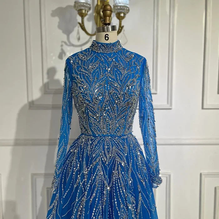 Muslim Formal blue A-Line Beaded Evening Dress LA72302A - SERENE HILL