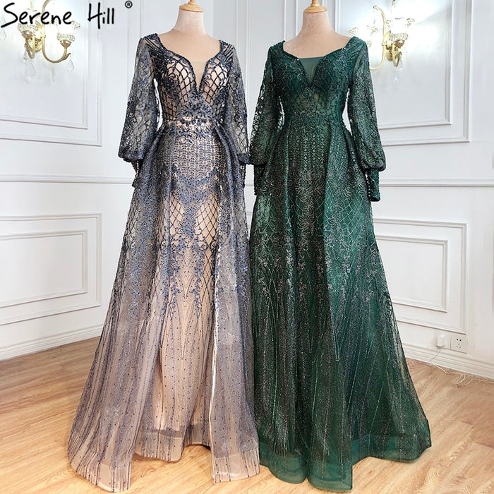 Muslim Grey Luxury Beading Mermaid Evening Dress With Train LA71056 - SERENE HILL