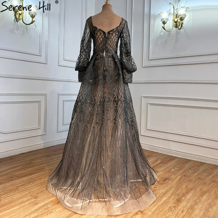Muslim Grey Luxury Beading Mermaid Evening Dress With Train LA71056 - SERENE HILL