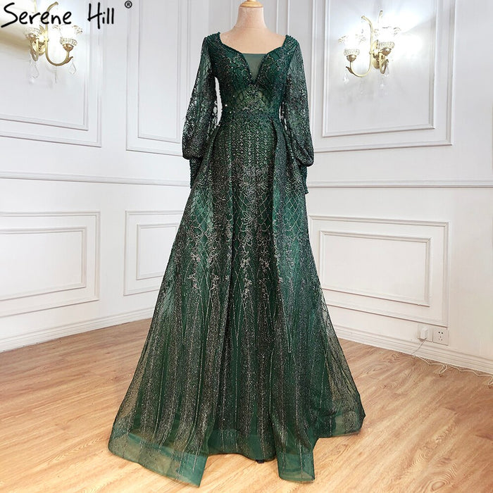 Muslim Grey Luxury Beading Mermaid Evening Dress With Train LA71056 - SERENE HILL