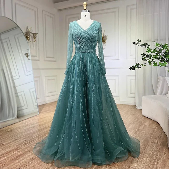 Muslim Luxury Turquoise A-Line Evening Dress LA72228 - SERENE HILL