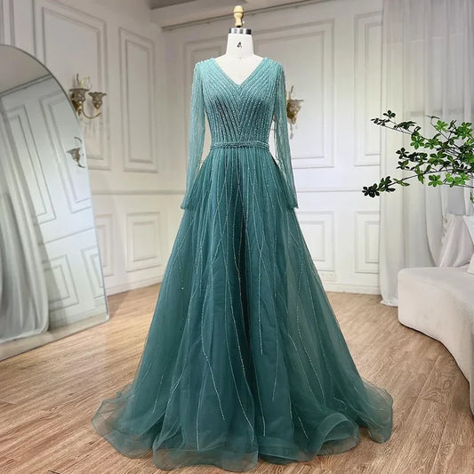 Muslim Luxury Turquoise A-Line Evening Dress LA72228 - SERENE HILL