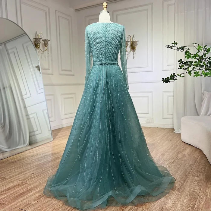 Muslim Luxury Turquoise A-Line Evening Dress LA72228 - SERENE HILL