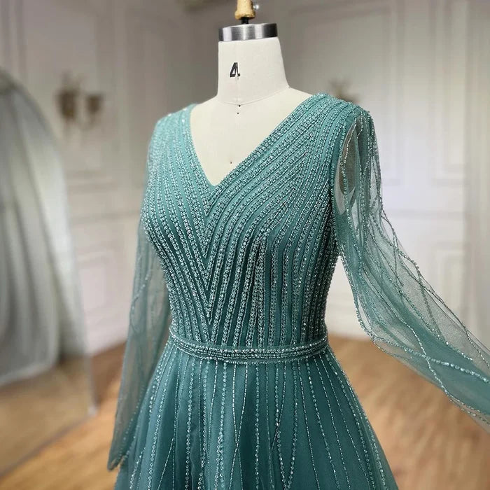 Muslim Luxury Turquoise A-Line Evening Dress LA72228 - SERENE HILL
