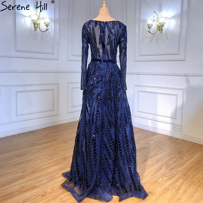 Muslim Navy Blue Overskirt Evening Dresses Gowns 2025 Mermaid Elegant For Women Party Serene Hill LA71382 - SERENE HILL