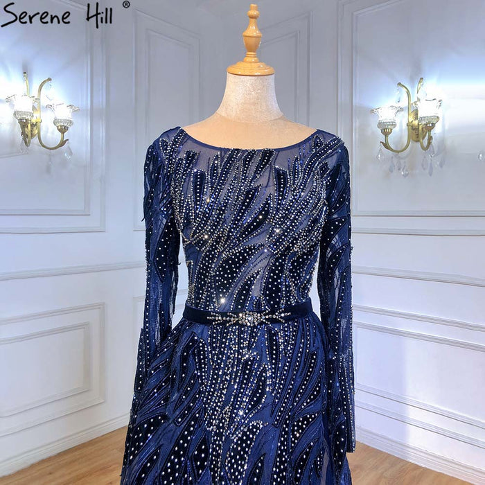 Muslim Navy Blue Overskirt Evening Dresses Gowns 2025 Mermaid Elegant For Women Party Serene Hill LA71382 - SERENE HILL