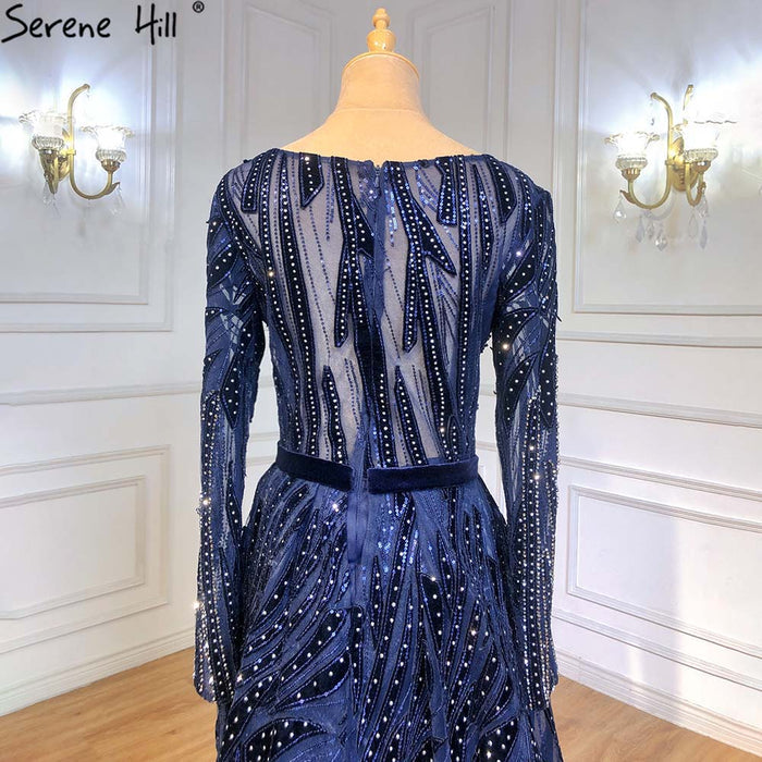 Muslim Navy Blue Overskirt Evening Dresses Gowns 2025 Mermaid Elegant For Women Party Serene Hill LA71382 - SERENE HILL