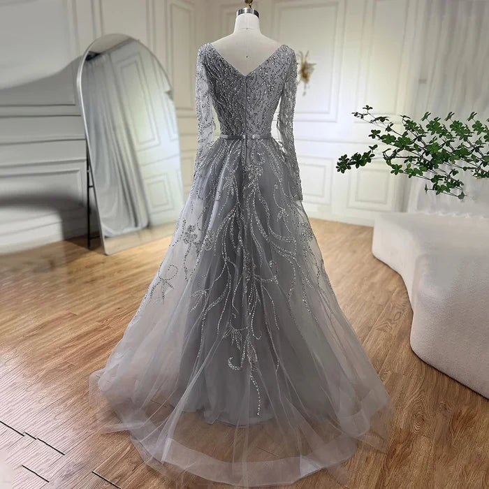 Muslim Nude A-Line Beaded Evening Dress with Long Sleeves LA71596A - SERENE HILL