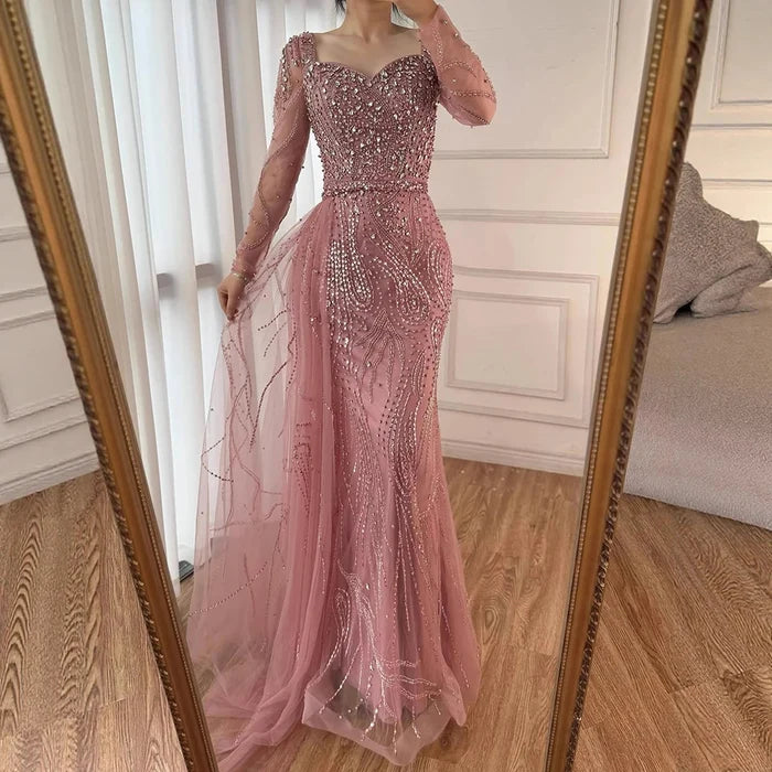 Muslim Pink Elegant Mermaid Gowns with Long Sleeve LA72441 - SERENE HILL