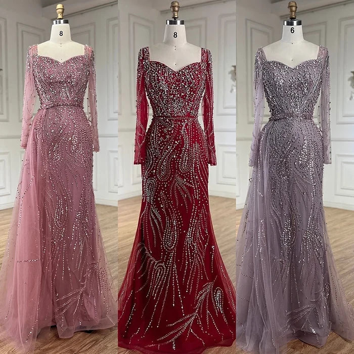 Muslim Pink Elegant Mermaid Gowns with Long Sleeve LA72441 - SERENE HILL