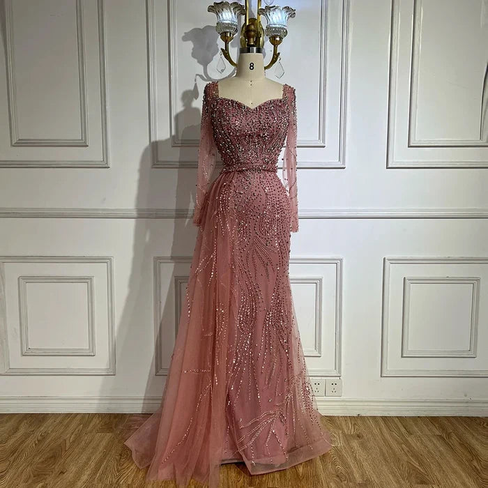 Muslim Pink Elegant Mermaid Gowns with Long Sleeve LA72441 - SERENE HILL