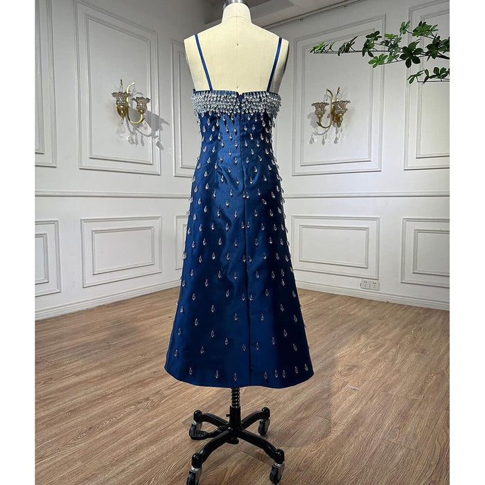 Navy Blue Spaghetti Straps Midi Evening Dress LA71788 - SERENE HILL