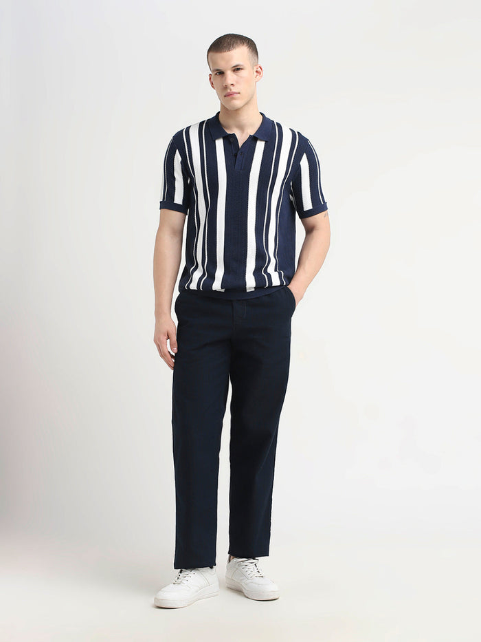 Navy Blue Striped Polo