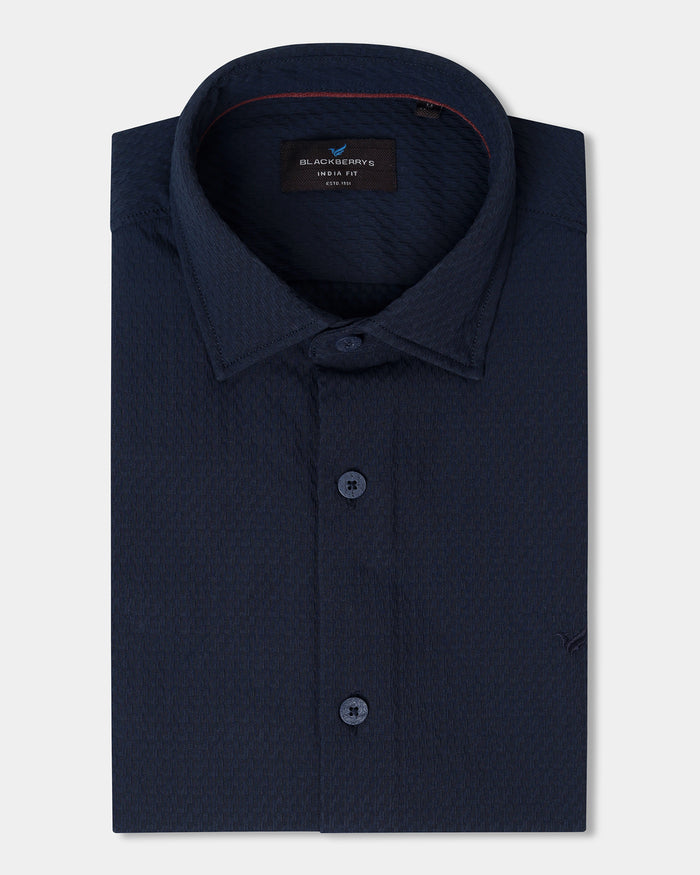 Navy Half Sleeve Textured Shirt - Kratos