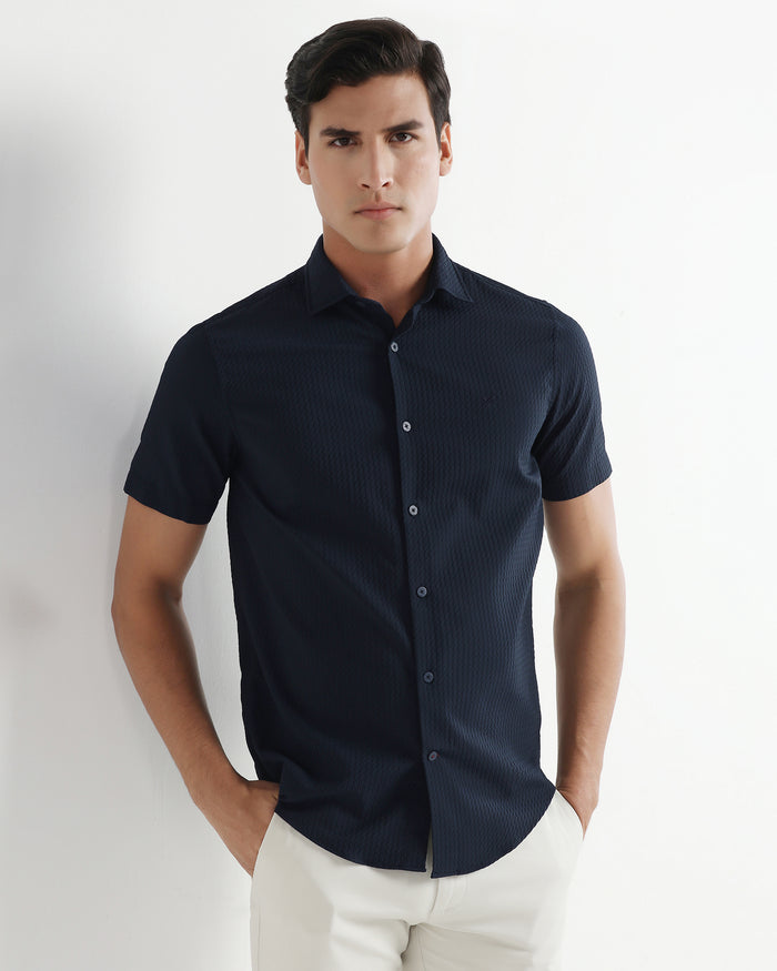 Navy Half Sleeve Textured Shirt - Kratos