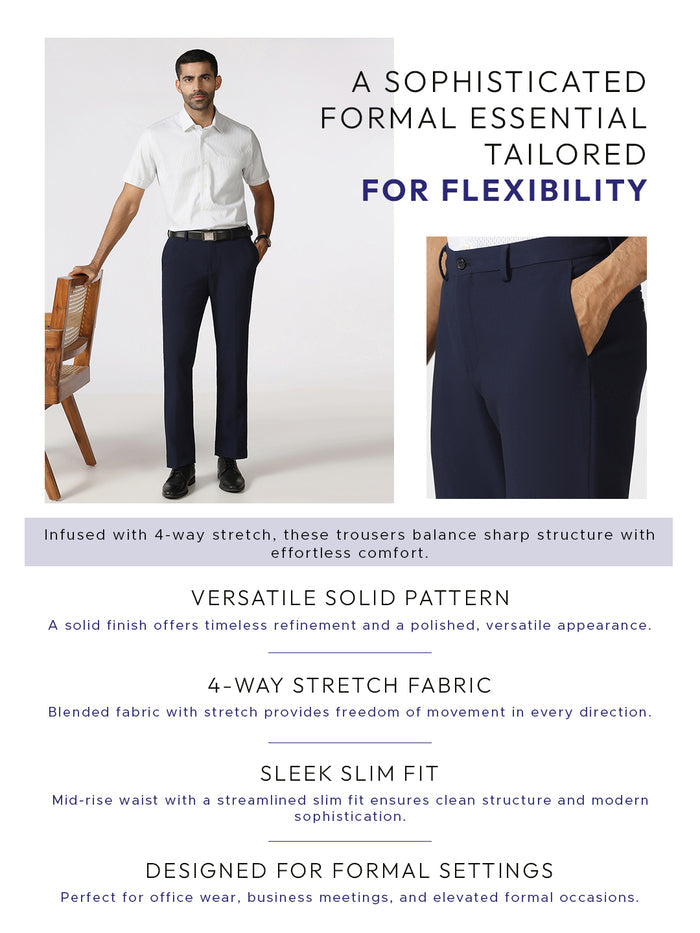 Navy Solid Trouser - Indri
