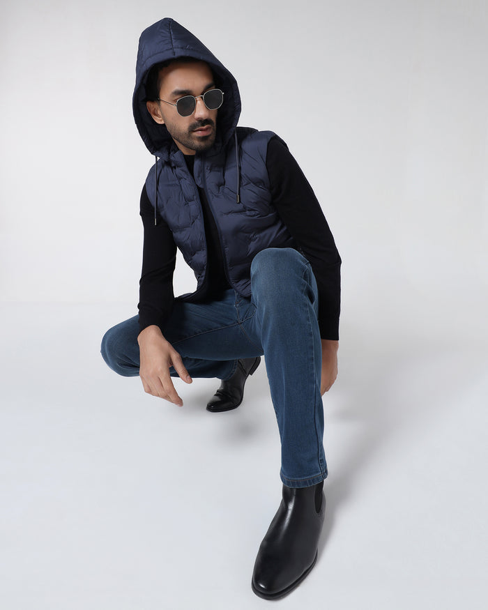 Navy Solid Zipper Jacket - Nebraska