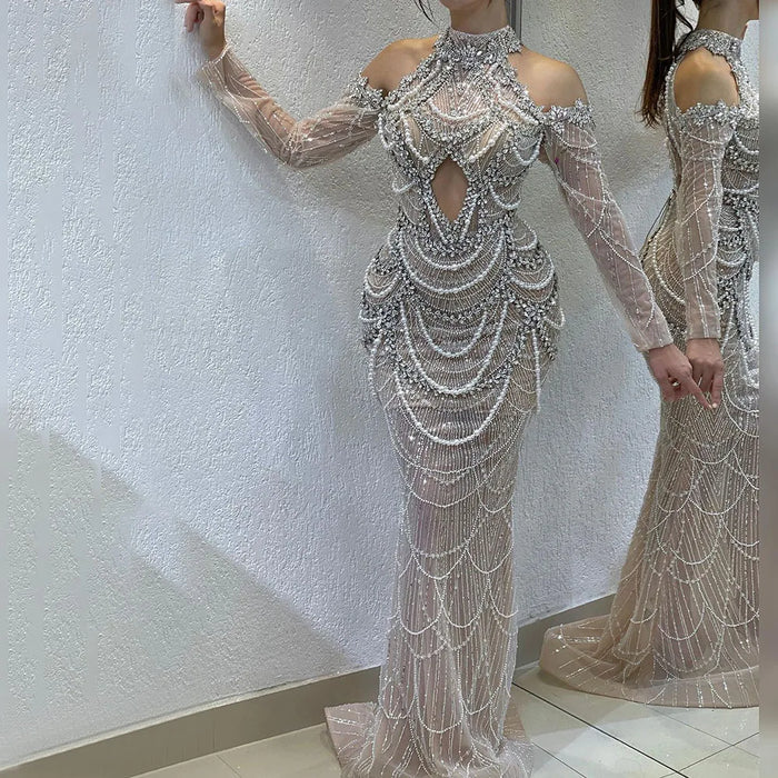 Nude Cutout Luxury Evening Dress Dubai Style for Women LA72607 - SERENE HILL