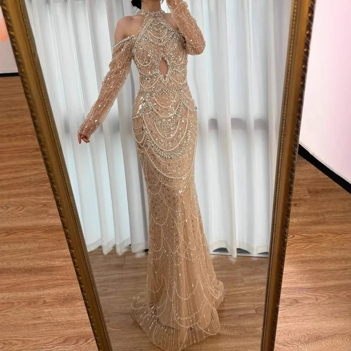 Nude Cutout Luxury Evening Dress Dubai Style for Women LA72607 - SERENE HILL