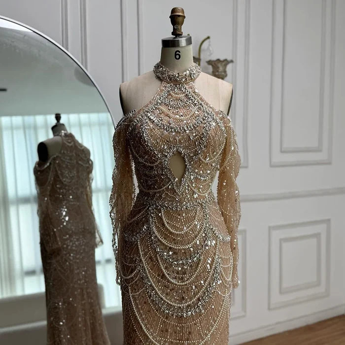 Nude Cutout Luxury Evening Dress Dubai Style for Women LA72607 - SERENE HILL