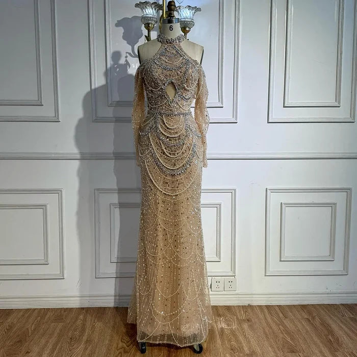 Nude Cutout Luxury Evening Dress Dubai Style for Women LA72607 - SERENE HILL