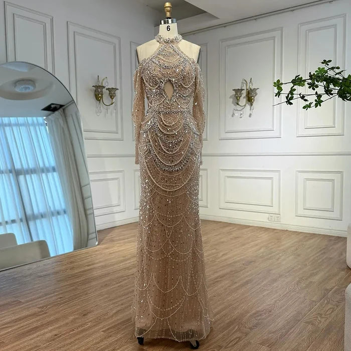 Nude Cutout Luxury Evening Dress Dubai Style for Women LA72607 - SERENE HILL