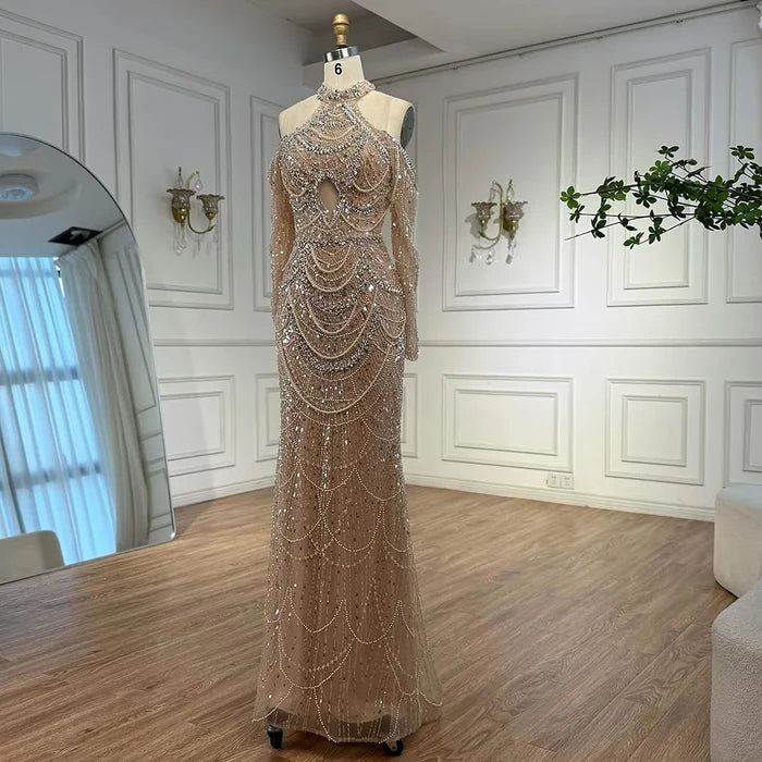 Nude Cutout Luxury Evening Dress Dubai Style for Women LA72607 - SERENE HILL
