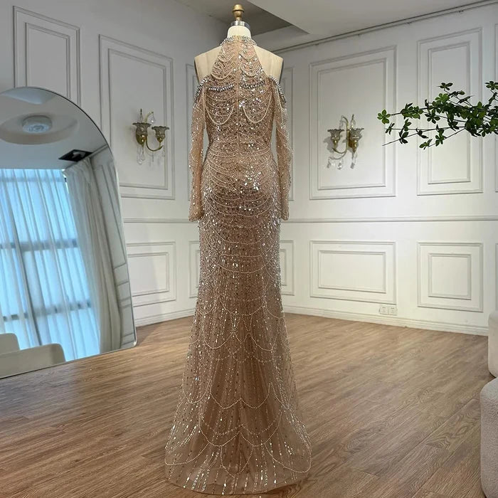 Nude Cutout Luxury Evening Dress Dubai Style for Women LA72607 - SERENE HILL
