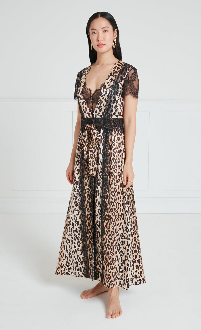 Nyx Short-Sleeve Robe - Black & Leopard