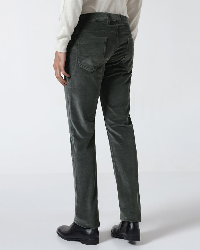 Olive Corduroy Solid Khakis - Magne