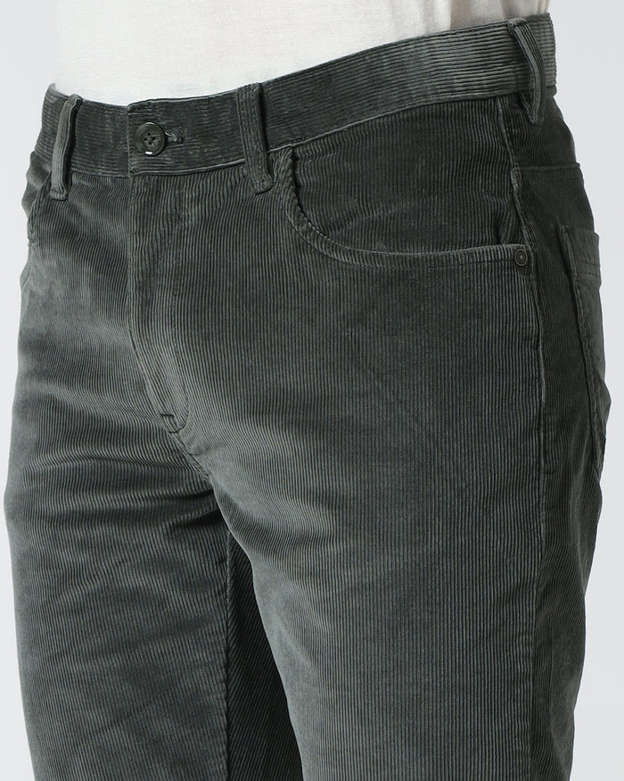 Olive Corduroy Solid Khakis - Magne