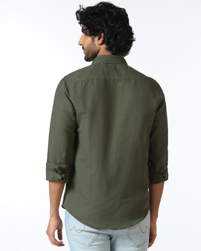 Olive Linen Solid Shirt - Salmon