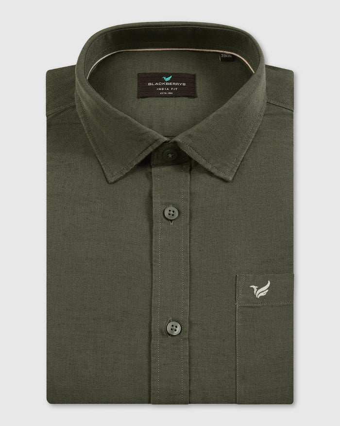 Olive Linen Solid Shirt - Salmon