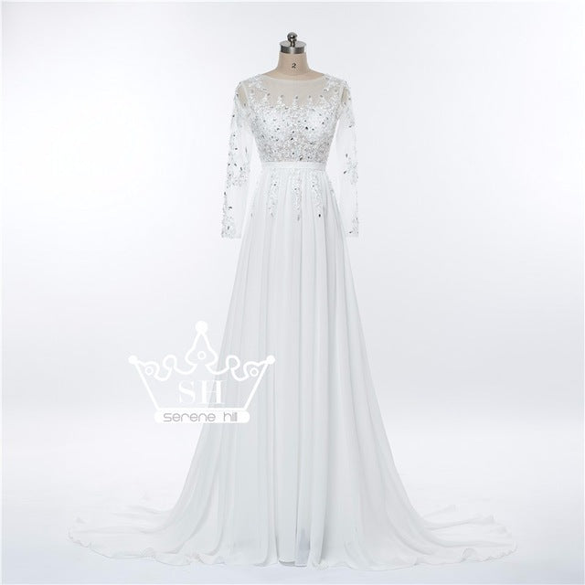 On Sale No Return No Refund Gray Beading Crystal Formal Long Sleeve Evening Dress HA2097 - SERENE HILL