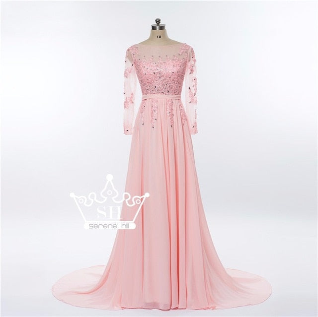 On Sale No Return No Refund Gray Beading Crystal Formal Long Sleeve Evening Dress HA2097 - SERENE HILL