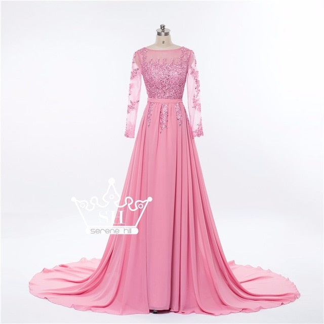 On Sale No Return No Refund Gray Beading Crystal Formal Long Sleeve Evening Dress HA2097 - SERENE HILL