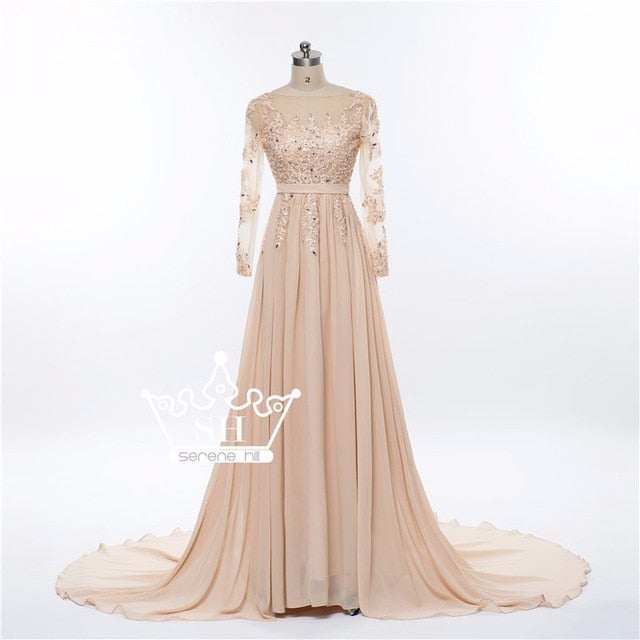 On Sale No Return No Refund Gray Beading Crystal Formal Long Sleeve Evening Dress HA2097 - SERENE HILL
