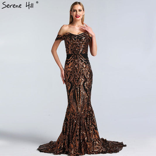 On Sale No Return No Refund Sale Black Sexy African Sequined Sleeveless Mermaid Prom Dresses 2025 Luxury Sexy Prom Gowns Serene Hill LA60935 - SERENE HILL