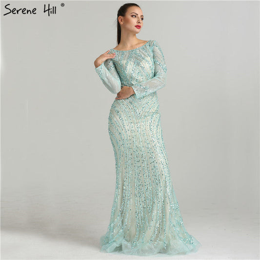 On Sale No Return No Refund Sale Long Sleeves Luxury Sparkly Tulle Evening Dresses Mermaid Beading LA6396 - SERENE HILL